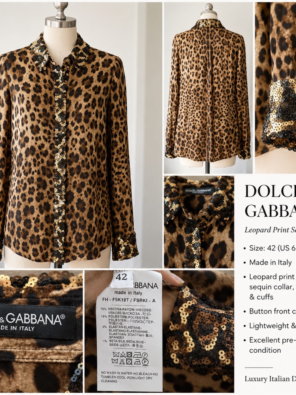 Dolce & Gabbana Leopard Print Button-Front Blouse - Brown & Black